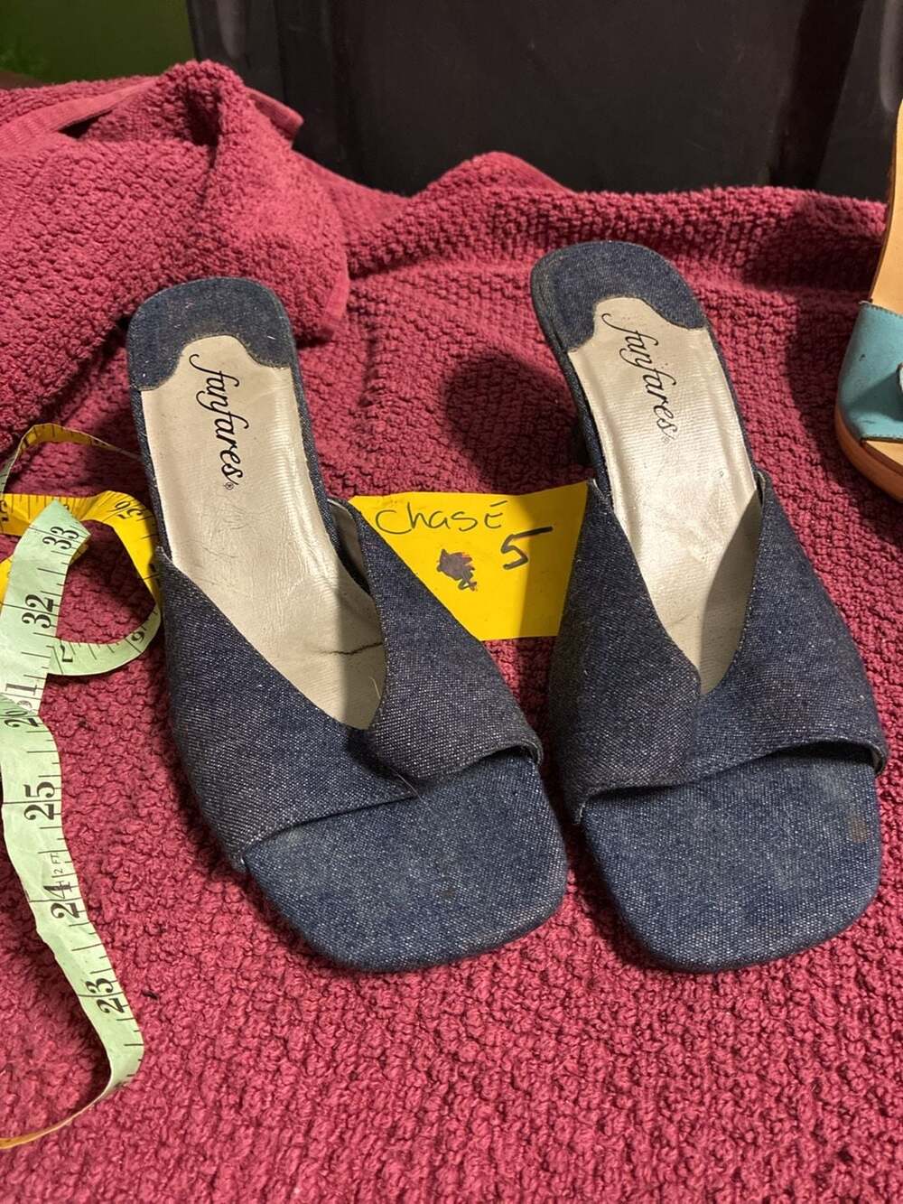 Fanfares Women's Denim Square Toe Low Heel Mules